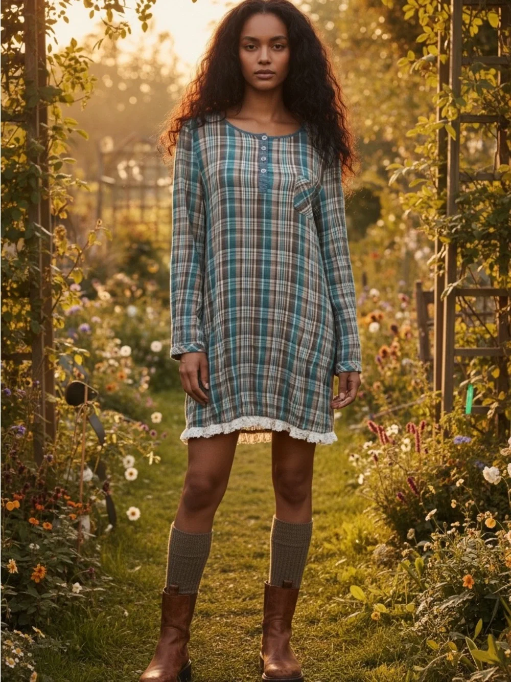 Altar’d State Plaid Cotton Tunic Dress Small Cottagecore Prairie Boho Whimsigoth